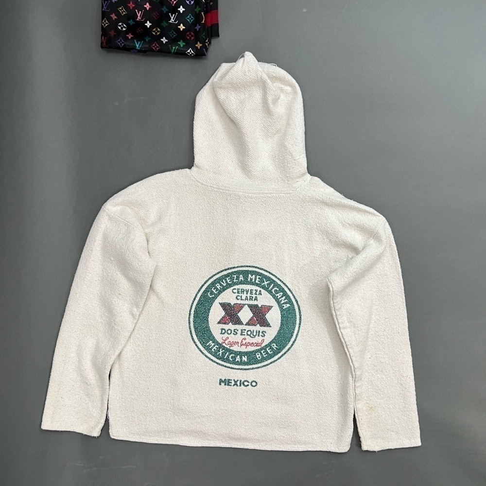 Vintage Dos Equis Zarape Hoodie Double Sided Graphic Logo Print - Picture 2 of 7